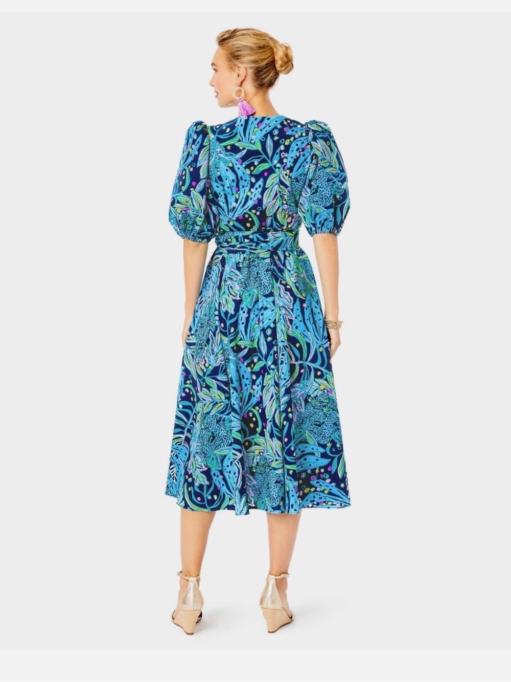 Lilly Pulitzer Juney Midi Dress size 0 Low Tide Navy Catty Purrsonality - Picture 6 of 7